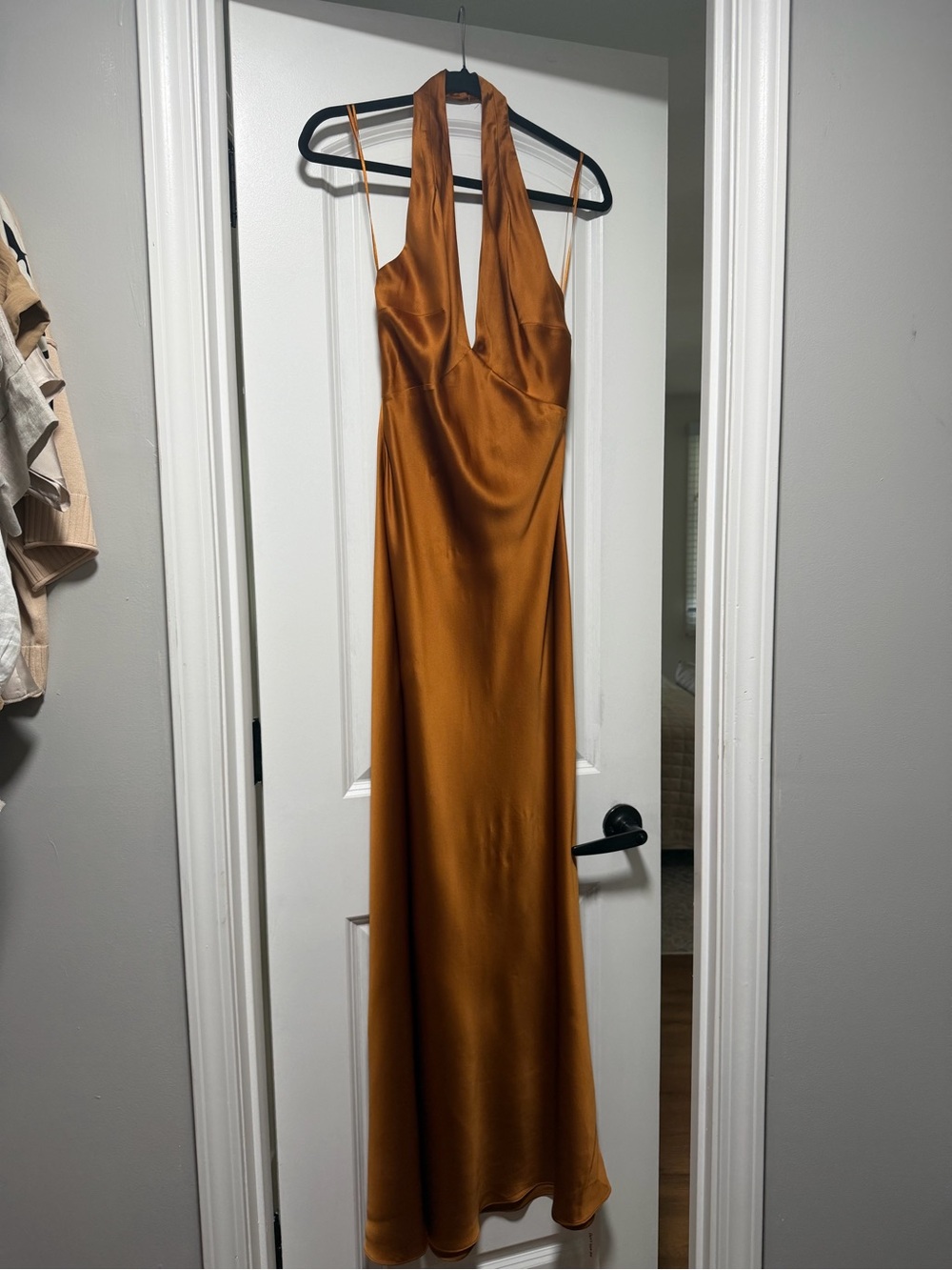 Reformation Daniela Silk Dress. Backless Halter. Color - Copper - Picture 2 of 4
